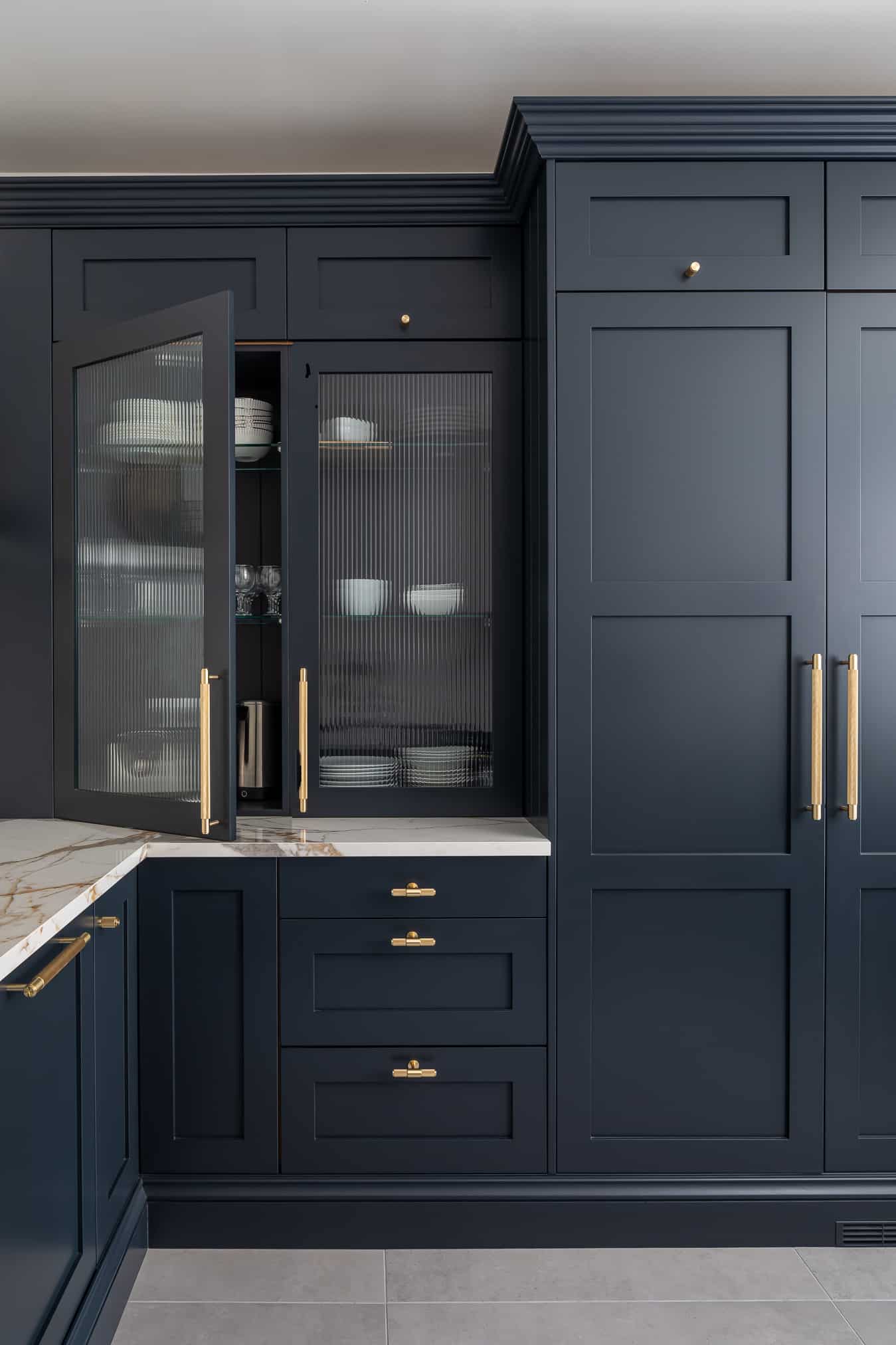 John Lewis of Hungerford luxury handmade shaker style kitchen cabinetry in dark blue